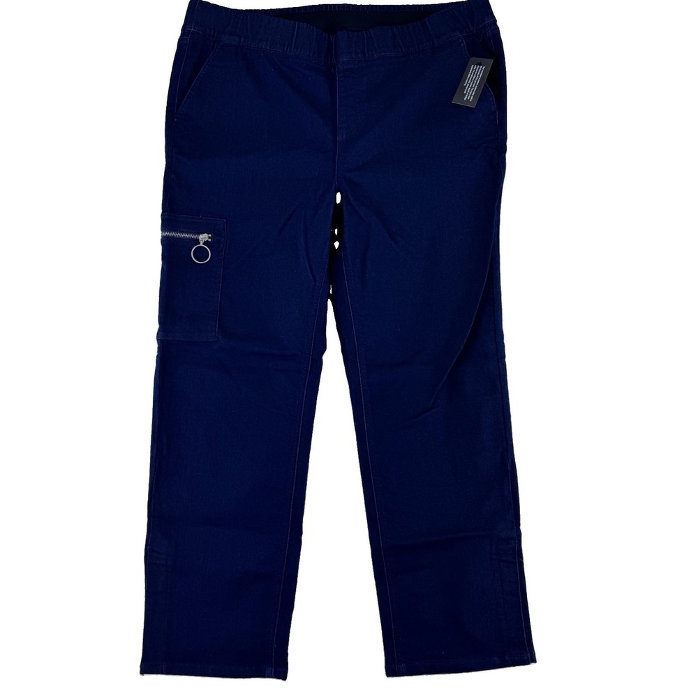 Denim & Co Adaptive Comfy Knit Patch Pocket Jeans XL Dark Rinse Blue